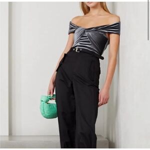 Women’s Alix NYC Grove Velvet Twisted Front Bodysuit in Pewter Gray XS NWT